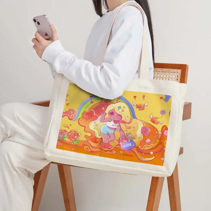 横型部分プリント帆布バッグ