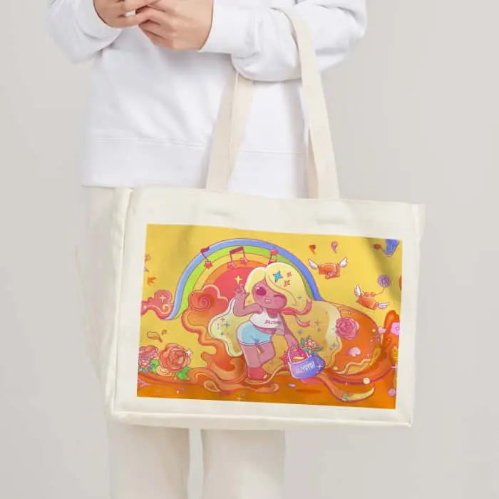 横型部分プリント帆布バッグ