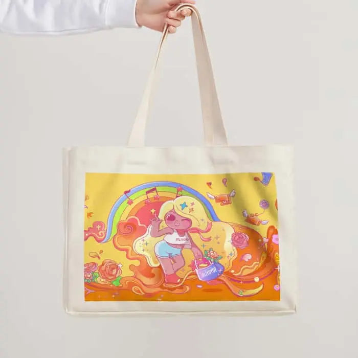 横型部分プリント帆布バッグ
