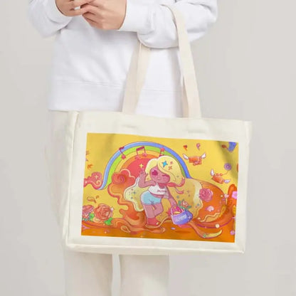 横型部分プリント帆布バッグ