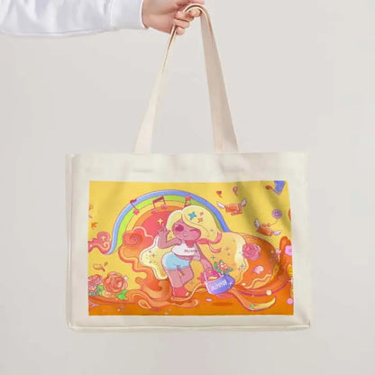 横型部分プリント帆布バッグ
